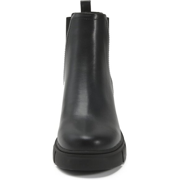 Redtop Women's Black Faux Leather Elastic Chunky Block Heel Lug Sole Ankle Boot - Picture 8 of 8